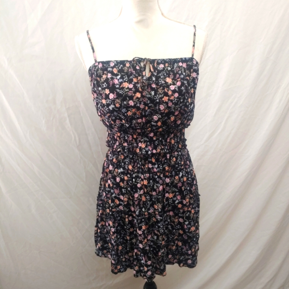 Set Top And Skirt Hippie Rose Black Floral Color Smocked Top Women's Size Medium